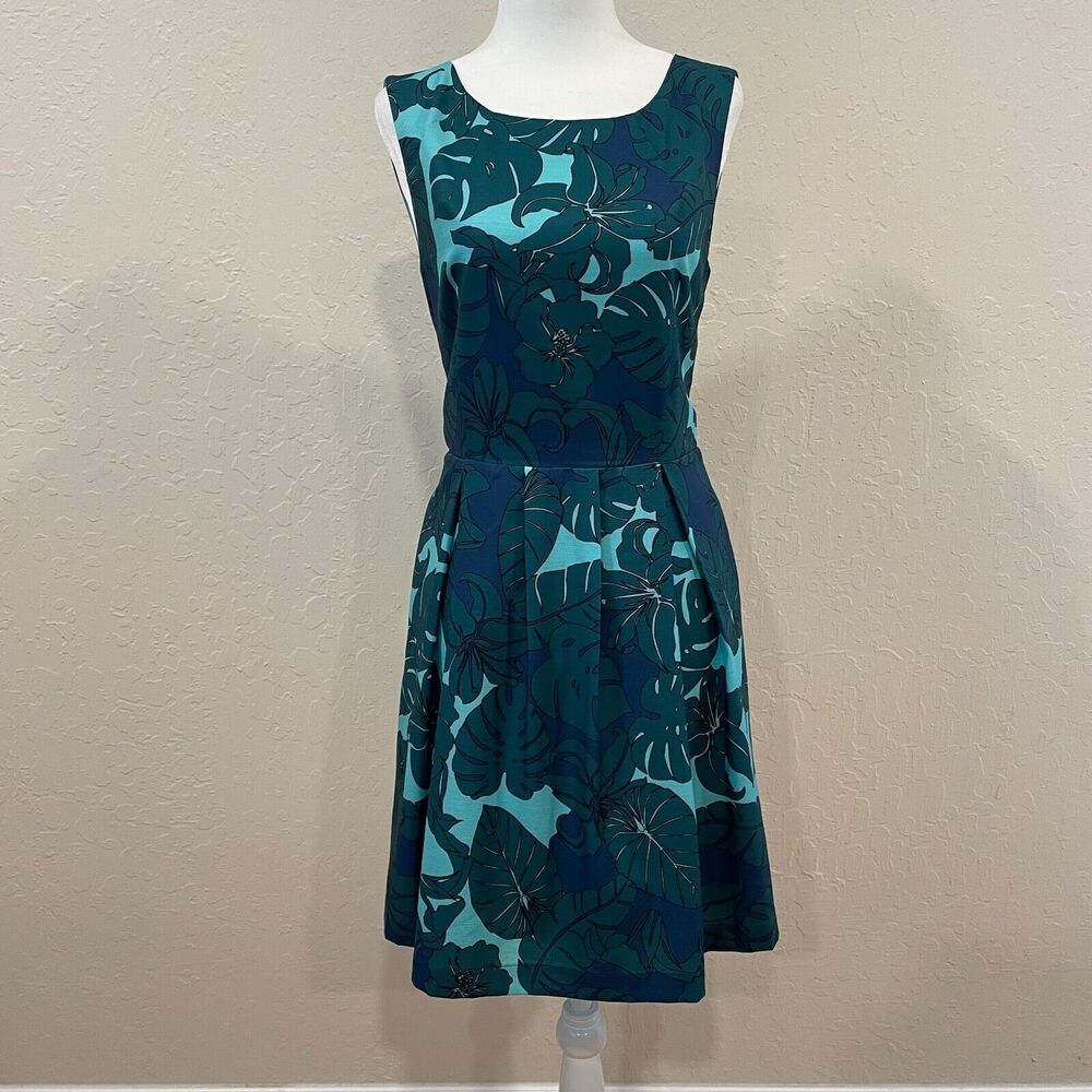 ~ Pink Martini Med Blue Green Tropical A-Line Sleeveless Lined Dress* - Pockets!